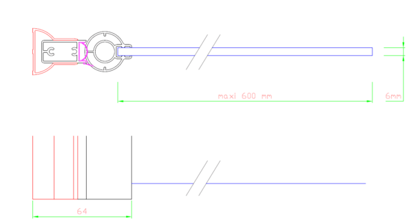 Profil Pivot verre 6mm, L1936mm Chromé A222